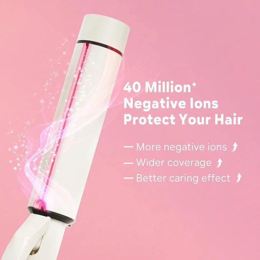 1.5 Inch Extra Large Curling Wand for Long Hair - Ceramic Tourmaline Barrel with 40000000 Negative Ions, 2 Clips