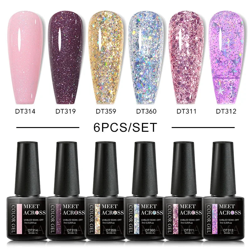 MEET ACROSS 6Pcs Gel Nail Polish Set Pink Red Green Macaron Color Manicure Kit For Nails UV Gel Nail Art Varnish Nail Supplies