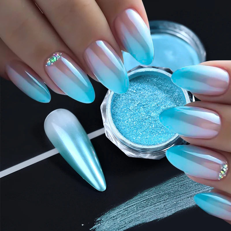 NICOLE DIARY 5g Aurora Pearl White Pink Nail Powder Pigments Metallic Rubbing Dust Moonlight Effect Nail Arts Decoration