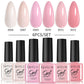 LILYCUE 6Pcs/Set Red Nude Glitter Gel Nail Polish Gorgeous Full Coverage Soak Off UV Gel Nail Art Base Top Coat Gel Polish Kits