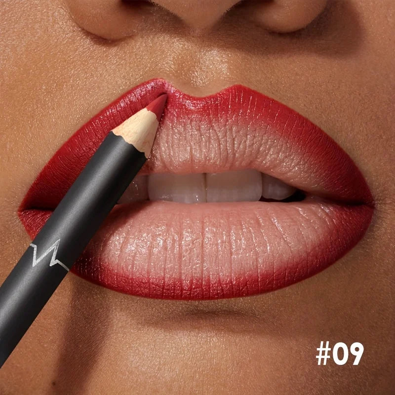Waterproof Matte Lipliner Pencil – Red Contour Tint, Long-Lasting, Moisturizing Lips Makeup, 12 Colors