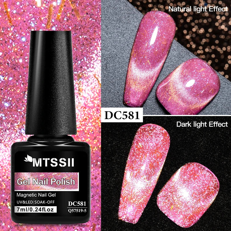 7ml Sparkling Glass Bead Cat Magnetic Gel Nail Polish Flash Black Spar Red Color Semi Permanent Soak Off UV Summer Gel Varnish