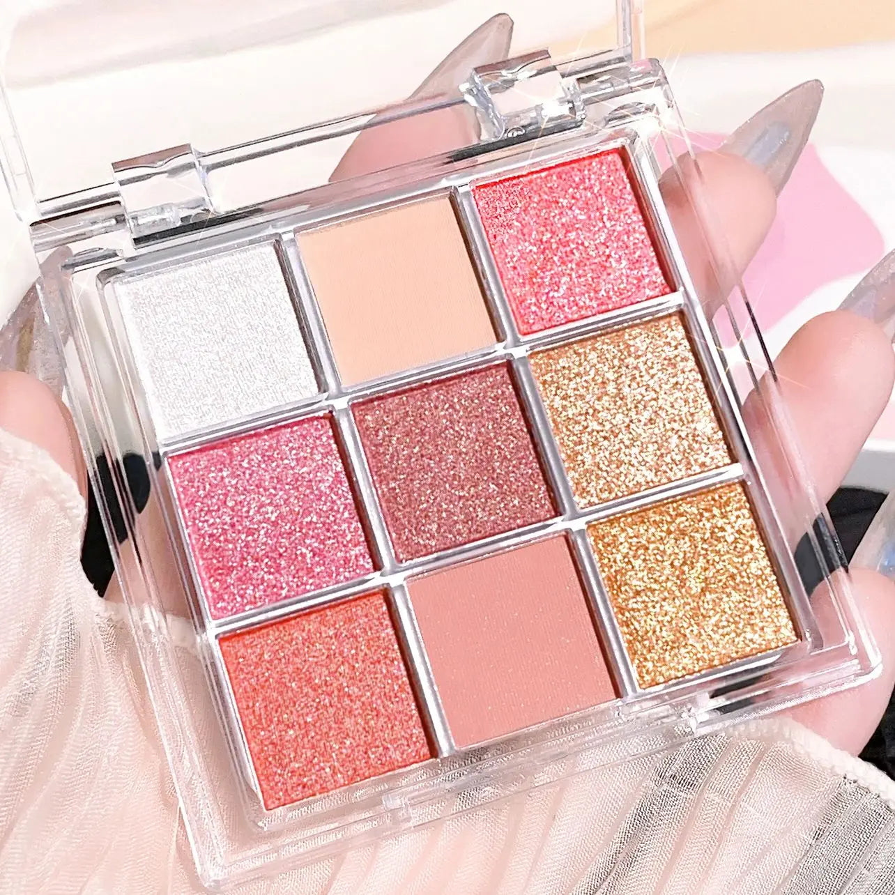 Summer 9 color eyeshadow palette: Orange brown, pink and gold, matte shimmer effect, lasting makeup, keep glitter rose Eyeshadow