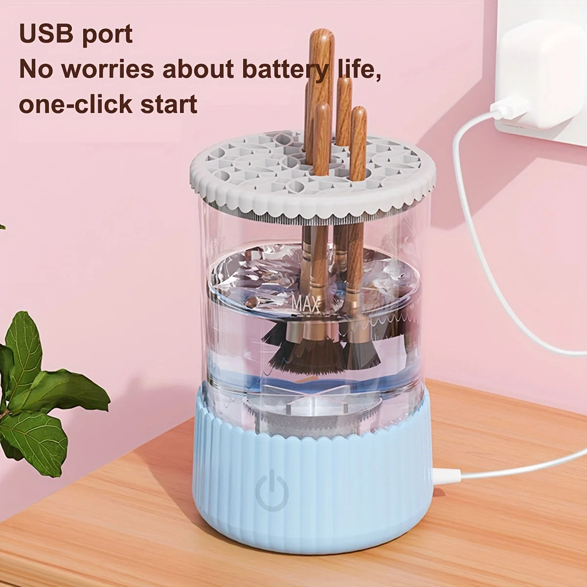 Automatic Rotating Electric Makeup Brush Cleaner USB Powered Portable Deep Cleaning Most Brushes Stylish Cylindrical Devices