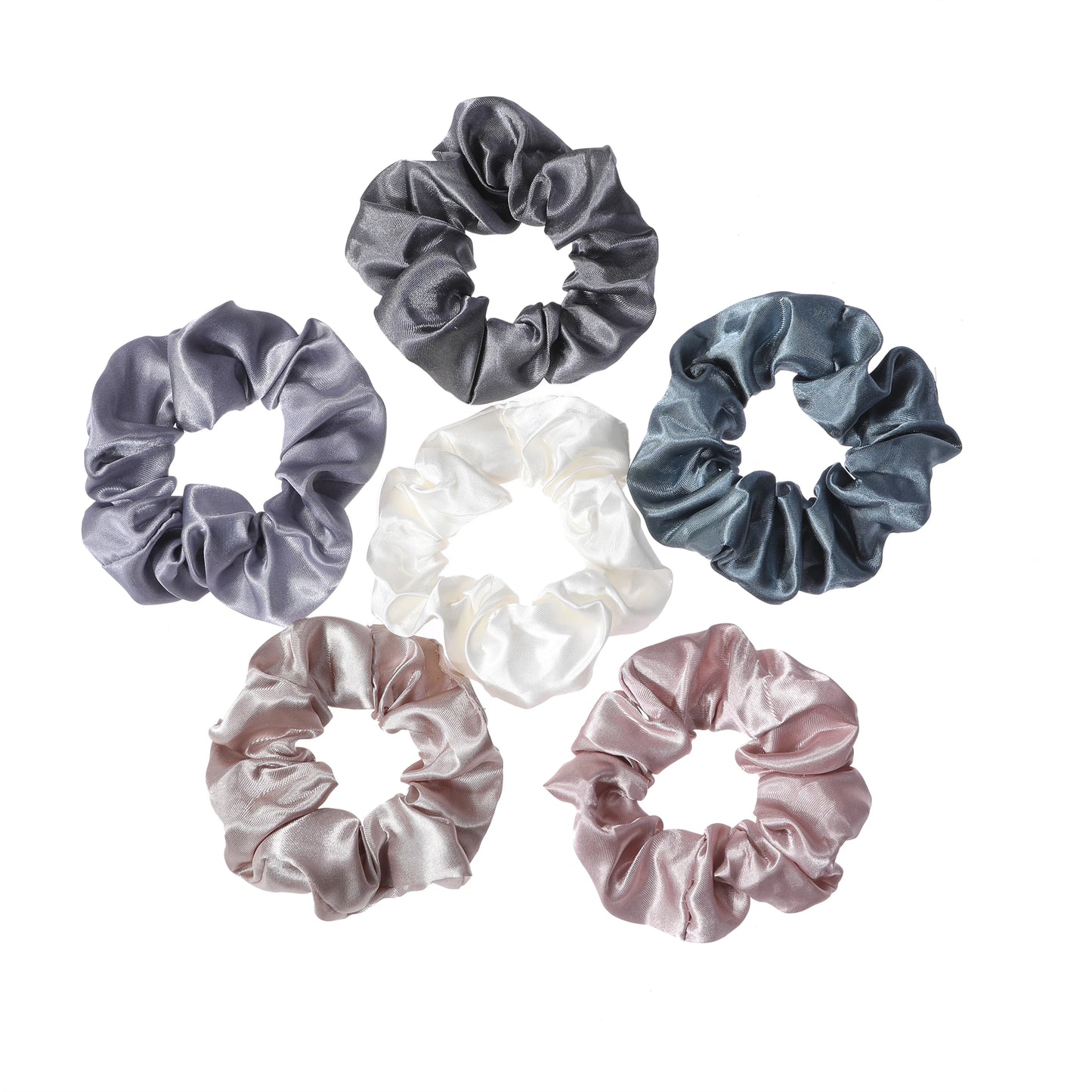 6-Piece Women's Pure Color Satin Large Scrunchie Daily Simple Atmospheric Set