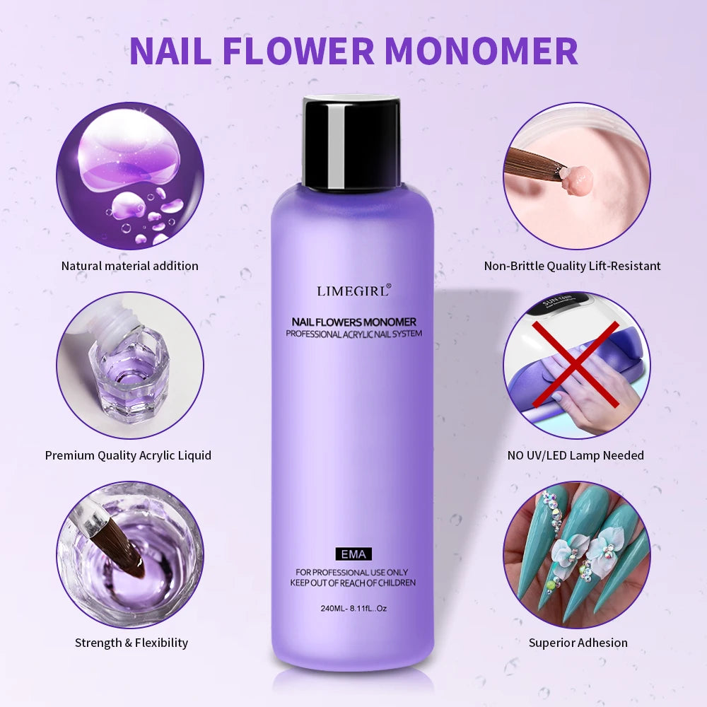 Limegirl Nail Acrylic Liquid Monomer Crystal 40ml/75ml/120ml/240ml for Nail Art Acrylic Powder Extension Professional Manicure