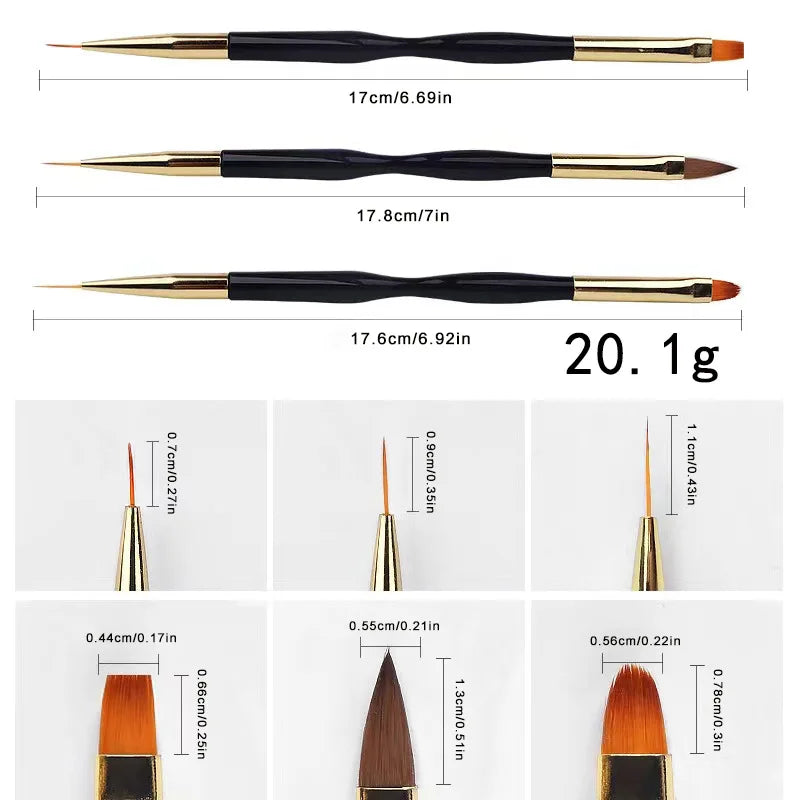 French Stripe Nail Art Liner Brush Set Tips Ultra-thin Line Drawing Pen Dual End UV Gel Painting Brushes Manicure Tools