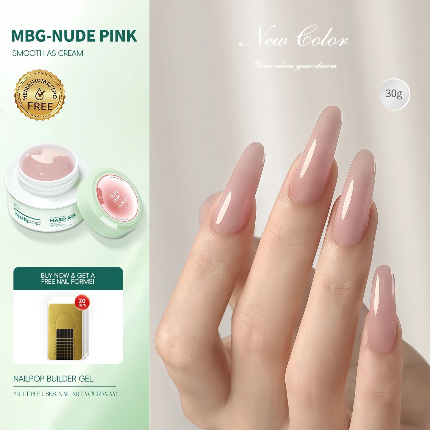 Nailpop 30/100g Hard Gel Milky Smooth UV Nail Gel for Quick Extension Long Lasting Soak Off Nail Builder Gel Nail Art Manicure