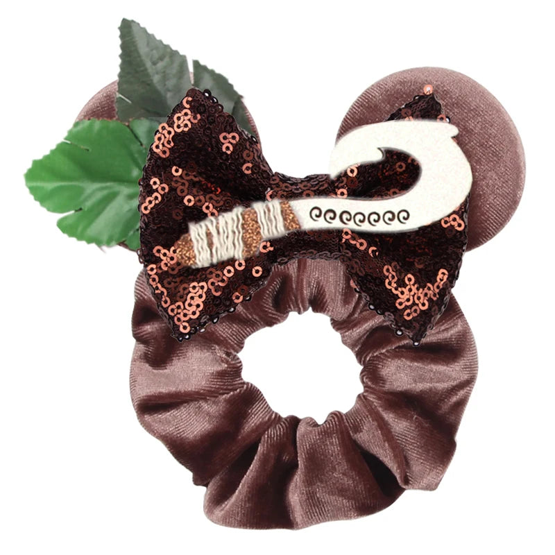 Disney Mouse Ears Velvet Scrunchies Hairband Women Elastic Ponytail Holder Girls Sequin Bow 2023 Kids Party DIY Hair Accessories