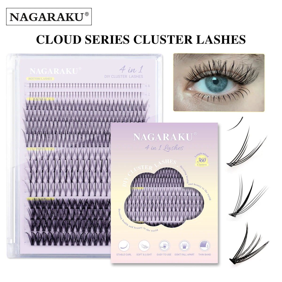 NAGARAKU DIY Cluster Lashes 'Cloud Series' New Trend Shape At-Home Full Volume Easy to Apply Cosplay