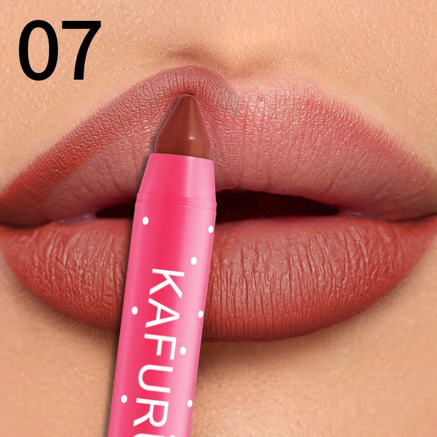 15 Colors Lipstick Pencil Waterproof Sexy Red Matte Contour Tint Lipstic Pen Long-lasting Lipliner Pen Non-stick Cup Lip Makeup