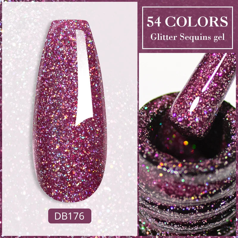 7ml Sparkling Glass Bead Cat Magnetic Gel Nail Polish Flash Black Spar Red Color Semi Permanent Soak Off UV Summer Gel Varnish