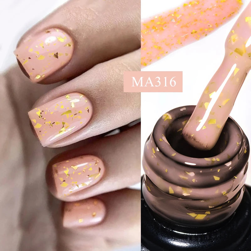 MEET ACROSS 7ml Rubber Base Gel Glitter Nude Pink White 2 In 1 Gel Nail Polish Nail Art Varnish For Nails Winter Autumn Manicure