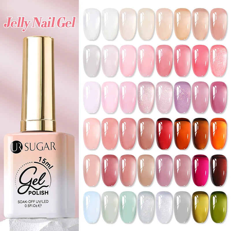 UR SUGAR 15ml Jelly Nude Gel Nail Polish Light Pink Translucent Color Soak Off UV LED Gel Varnish Nail Art DIY Fashion Manicure