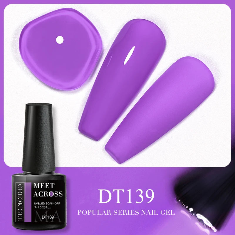 MEET ACROSS 7ml 140 Colors Glitter Gel Nail Polish Fluorescent Laser Semi Permanent Soak Off Nail Art UV Gel Varnish Manicure