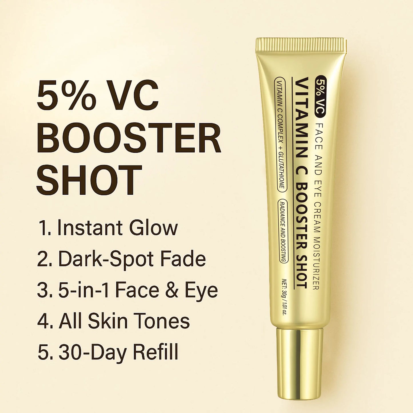 Vitamin C Booster Serum,Brightens Skin Tone, Vitamin C Shot Serum with Glutathione, Niacinamide and Vitamin E for Glow Skin,30g