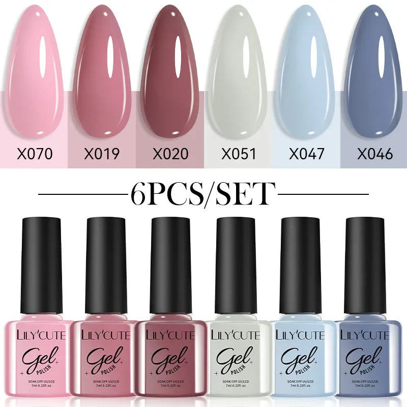 LILYCUTE 6PCs/Set Gel Nail Polish Set Kit Glitter Nail Gel Sequin Vernis Semi Permanent For Manicure Varnish UV LED Nail Art Gel