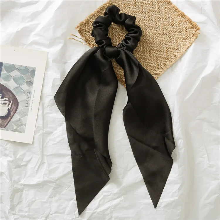 2023 Fashion Print Chiffon Long Ribbon Scrunchies Women Girls Ponytail Scarf Elastic Hair Bands Ties Hair Accessories Wholesale