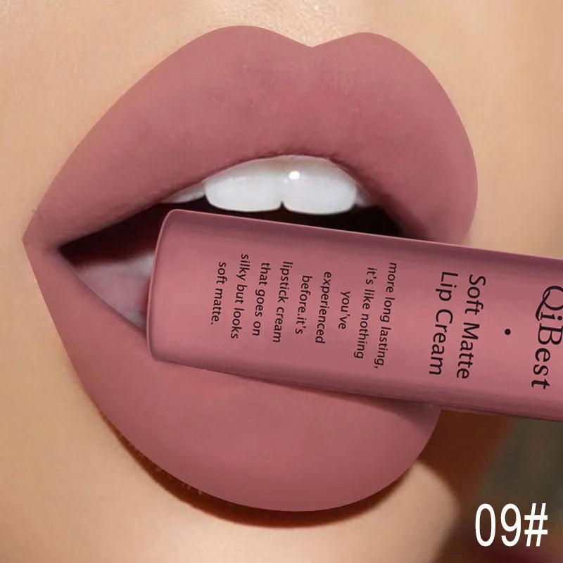 QIBEST Matte Liquid Lipstick Waterproof Lasting Velvet Lip Gloss Tint Tube Nude Pigment Red Black Purple Orange Lipsticks Makeup