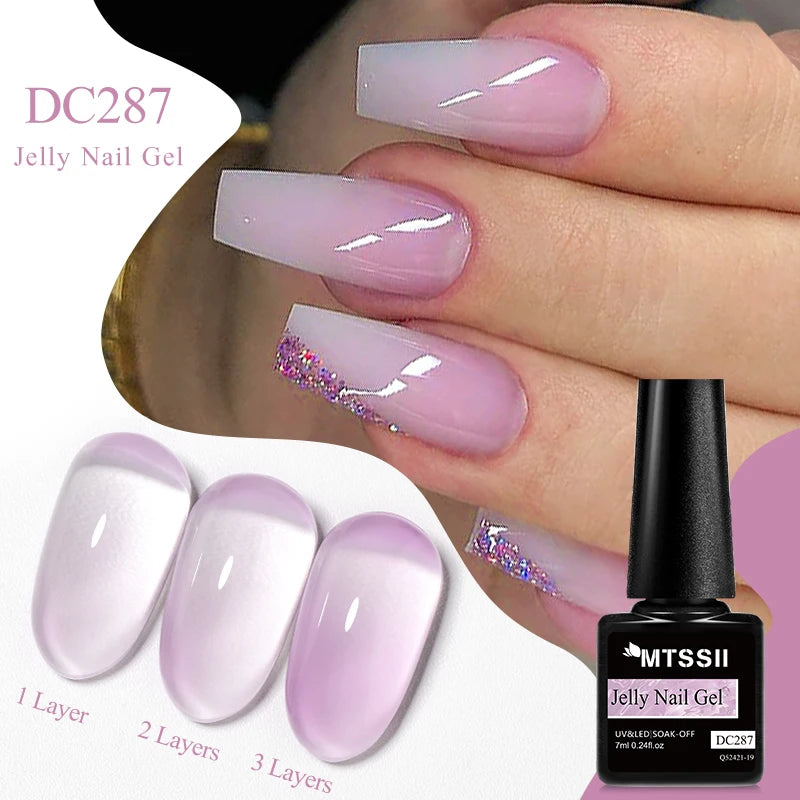 7ML Jelly Gel Nail Polish Black Crystal Translucent Dull Color Nail Art Gel Semi Permanent Varnish Soak Off UV LED Gel Polish