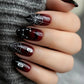 24pcs Halloween Blood French Fake Nail Tips Sweet Cool Bat Skeleton Pattern Round Almond Press on Nails Spider Web False Nail