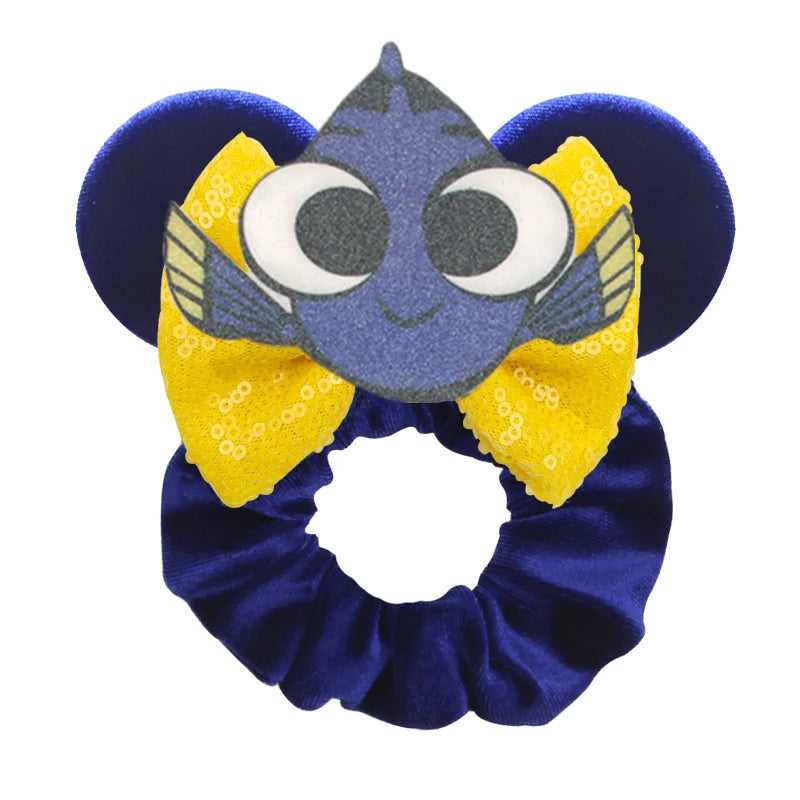 Disney Mouse Ears Velvet Scrunchies Hairband Women Elastic Ponytail Holder Girls Sequin Bow 2023 Kids Party DIY Hair Accessories