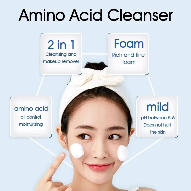 250g Face Wash Amino Acid Cleansing Moisturizing Facial Cleaner Oil Control Pore Shrinking Deep Clean Whitening Skin Care