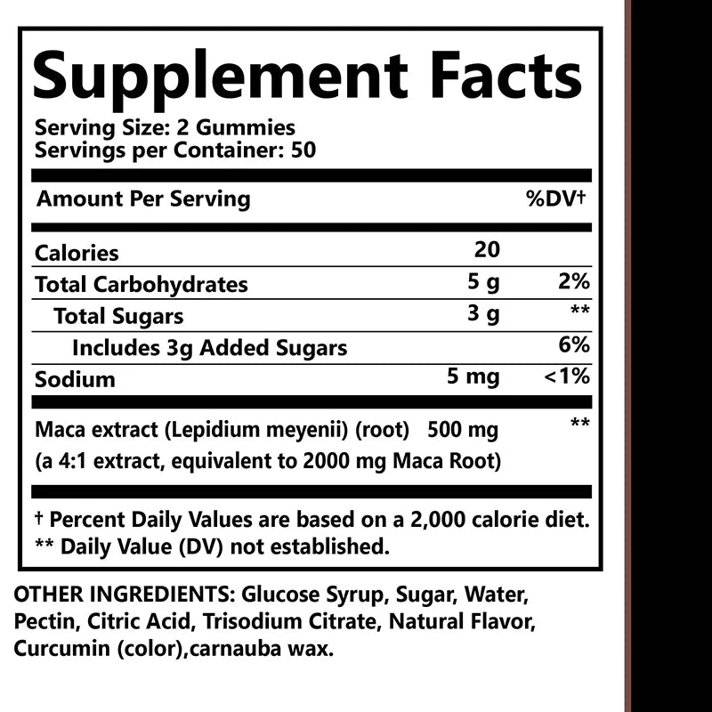 Maca Root Gummies - Enhances Energy, Endurance, Muscle Mass, Hormone Balance