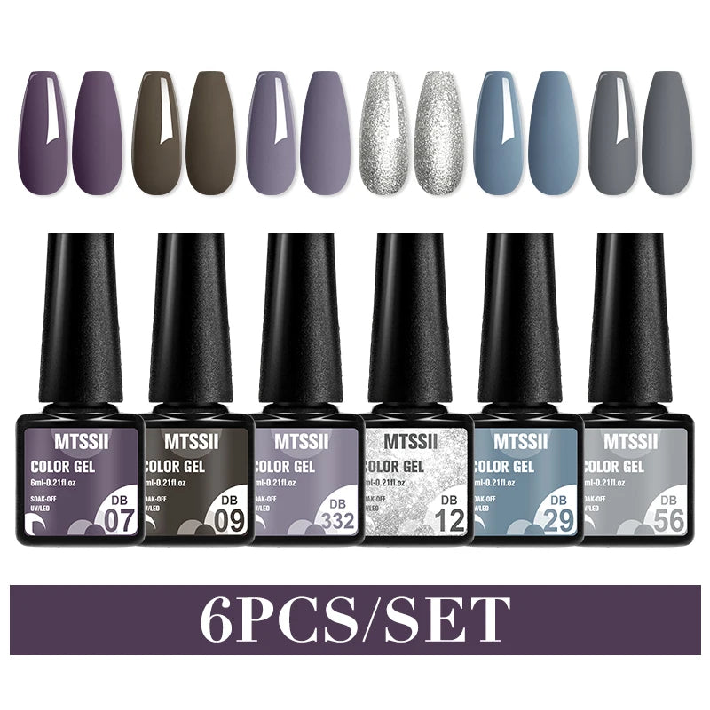 Mtssii 6PCS/Set Sparkly Nude Pink Gel Nail Polish Glitter Semi Permanent Nail Art LED UV Soak Off Gel Varnish Nail Supplies