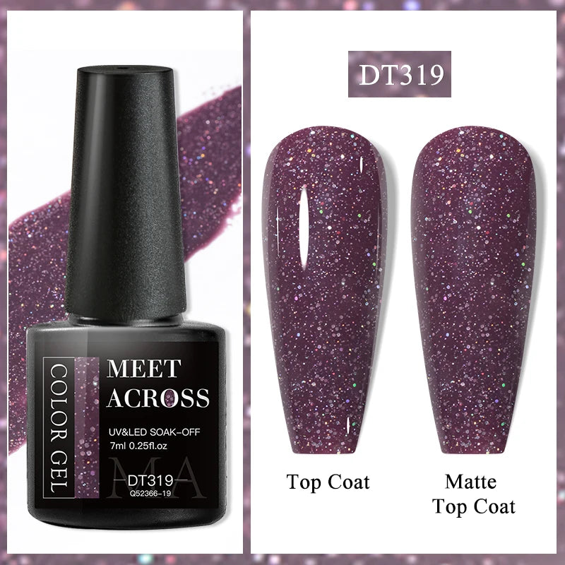 MEET ACROSS 7ml Purple Nail Gel Polish Semi Permanent Nail Art For Nails Decoration UV LED Painting Gel Varnish Nail Supplies