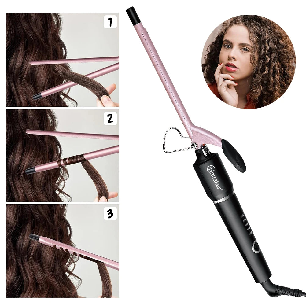 Hatteker 9mm Curling Wand Ceramic Barrel Pro Hair Curler with Constant Temperature Tourmaline Ceramic Iron Beauty Salon