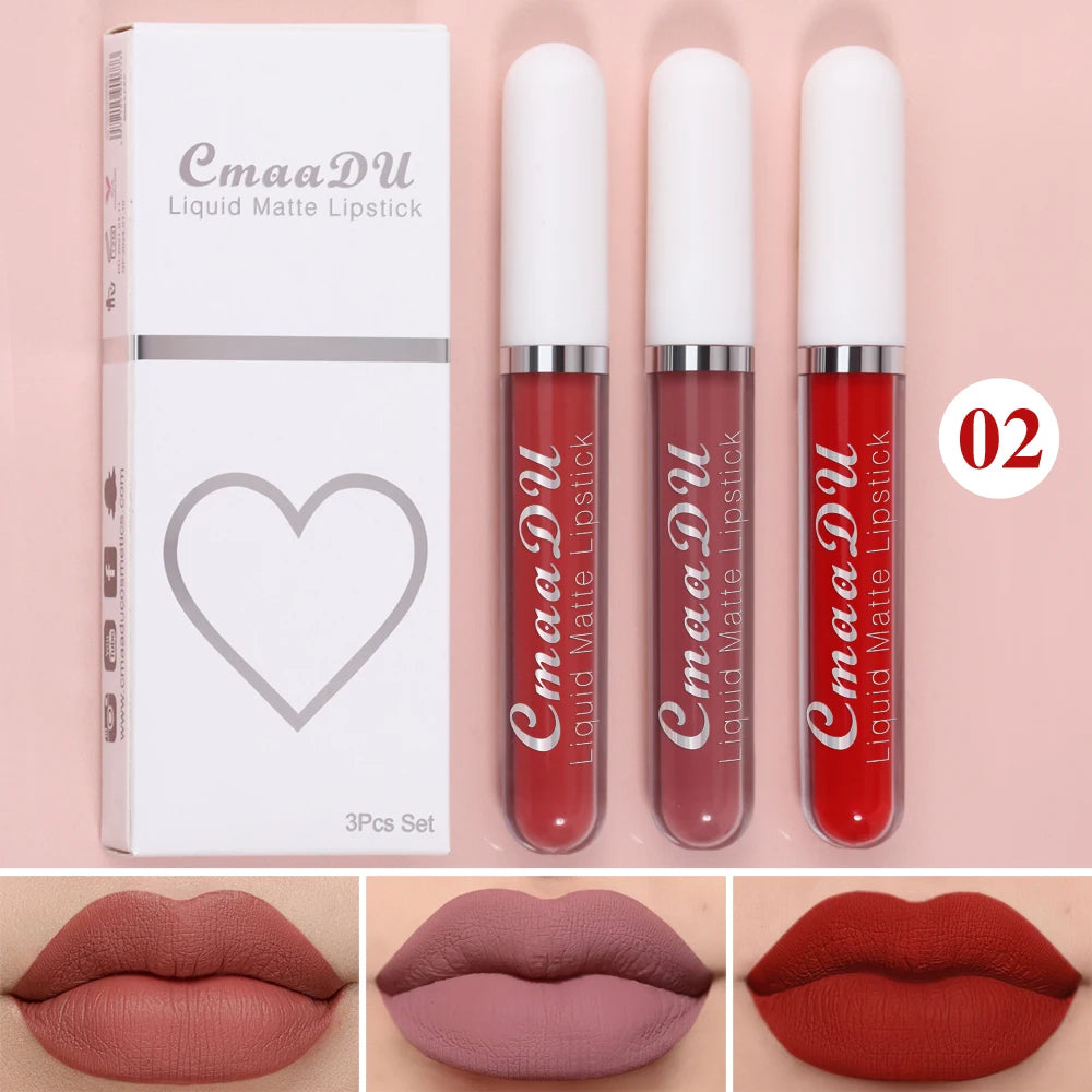 3-PCS Matte Lipstick Set – Long-Lasting, Non-Fading, Waterproof, Exquisite Gift for Daily & Holiday Use, Universal Shades