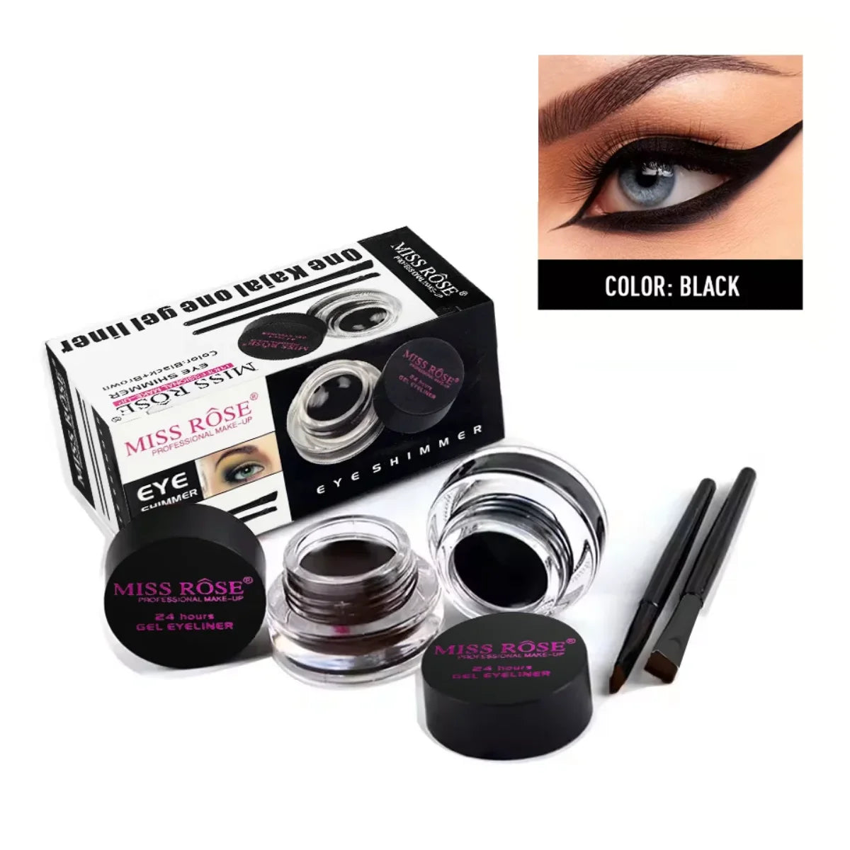 2 bottles of two-color eyeliner gel, durable color rendering, waterproof, non smudging, eyeliner cream with two brushes