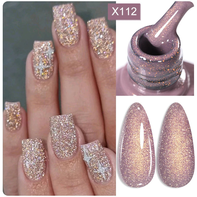 LILYCUTE 5ML Champagne Gold Reflective Glitter Liner Gel Nail Polish Bright Sparkling French Semi Permanent Nail Painting UV Gel