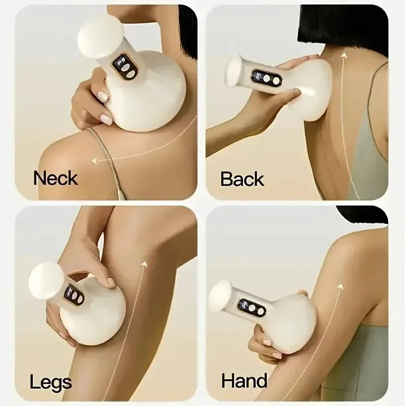 USB Rechargeable Handheld Abdominal Massager with Adjustable Guasha Cupping Intensity for Hot Compress Arm & Leg Massage