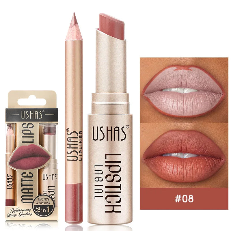 2-in-1 Matte Lipstick & Lip Liner Set – 12 Colors Lip Pencil, High Pigment, Waterproof, Long-Lasting Lipstick for Lips Makeup