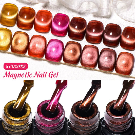 MEET ACROSS Pink Red Cat Eye Gel Nail Polish 7ml Jelly Amber Cat Magnetic Gel Nail Soak Off UV LED Semi Permanent Gel Nail Art