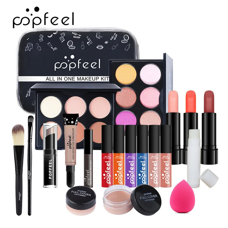 POPFEEL All-in-One Makeup Kit Gift Set with Eyeshadow Palette Foundation Lip Gloss Blush Brushes Eyeliner and More Beauty Gifts