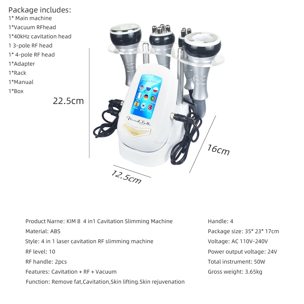 4IN1 Cavitation  Body Slimming 40K Machine Beauty Massager Skin Tighten Face Lifting Vacuum Suction（Overseas Warehouse Shipment）