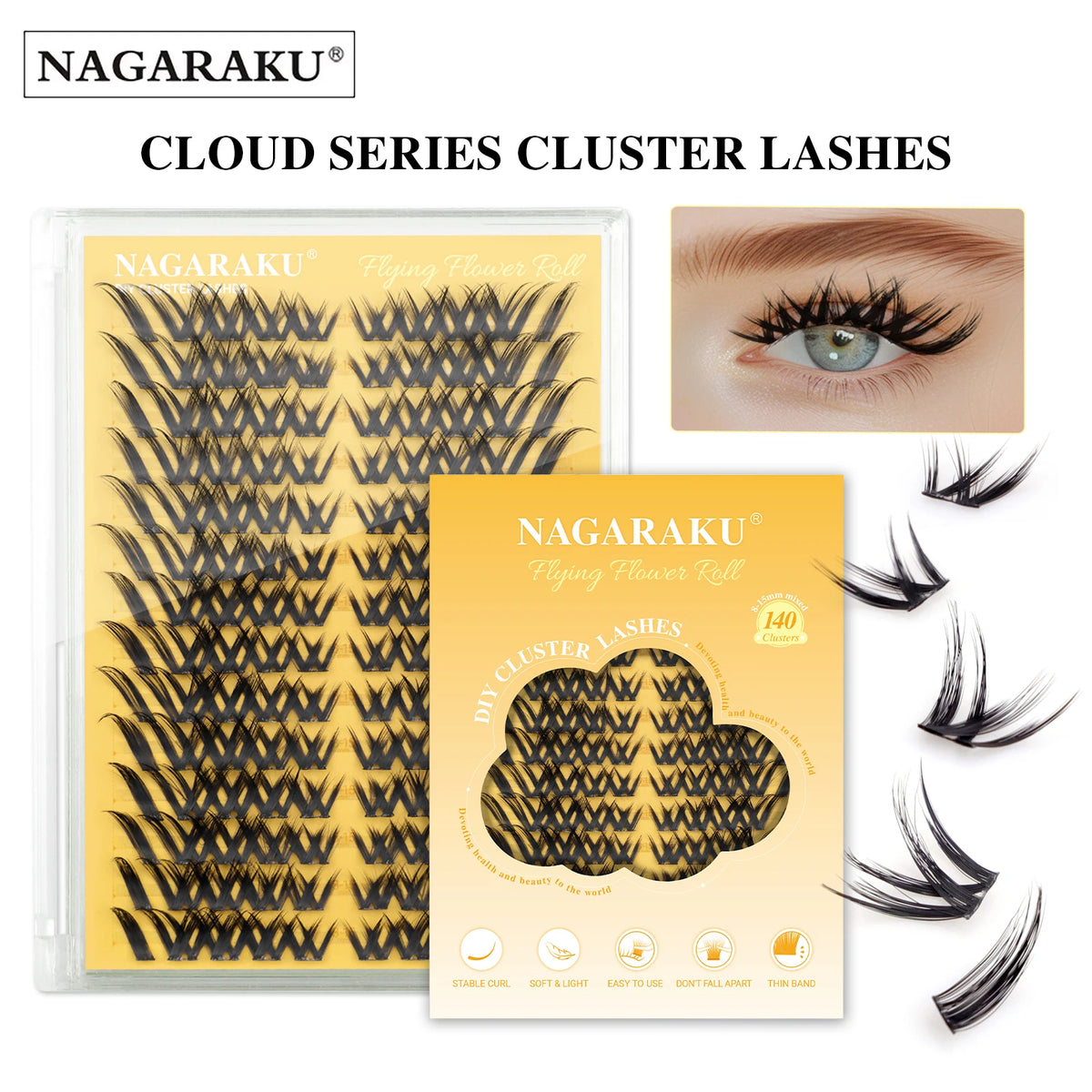 NAGARAKU DIY Cluster Lashes 'Cloud Series' New Trend Shape At-Home Full Volume Easy to Apply Cosplay