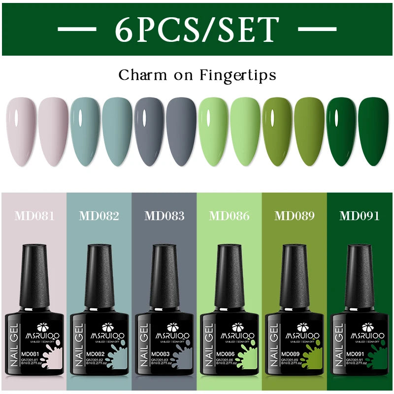 MSRUIOO 6Pcs/Set Colorful Gel Nail Polish Nail Supplies Semi Permanent Soak Off Nail Art Gel Varnish Manicure For Nails