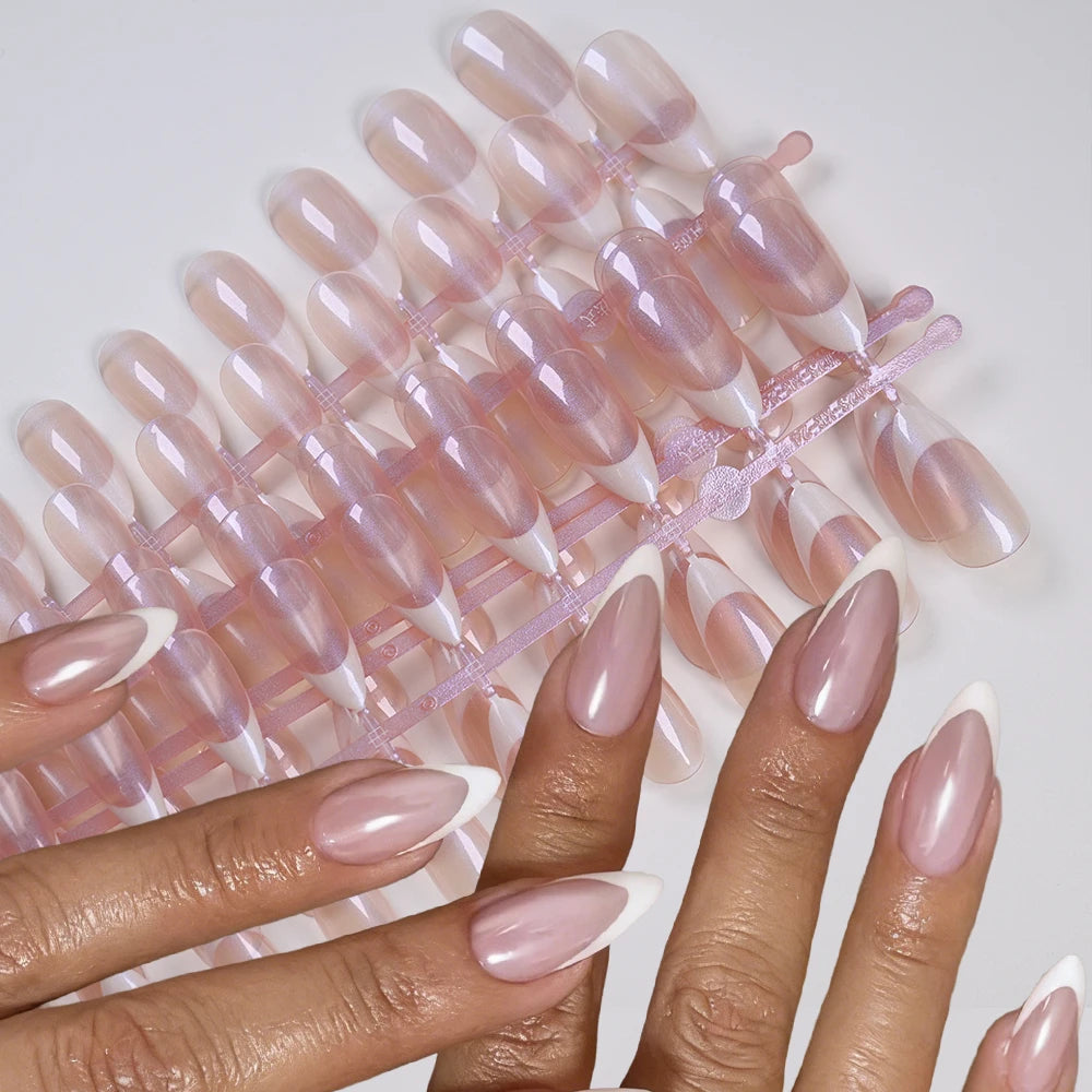 120pcs Pink Ombre Medium Coffin Press On Nails Glossy Handmade Acrylic Fake Nails Tips Gradient Design Artificial False Nails