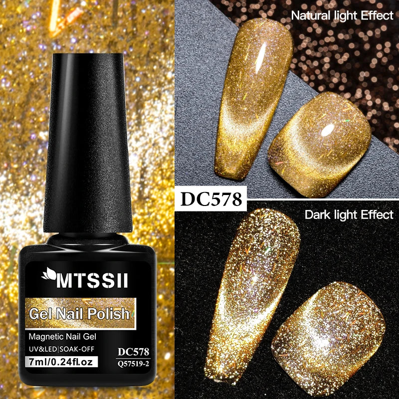 7ml Sparkling Glass Bead Cat Magnetic Gel Nail Polish Flash Black Spar Red Color Semi Permanent Soak Off UV Summer Gel Varnish