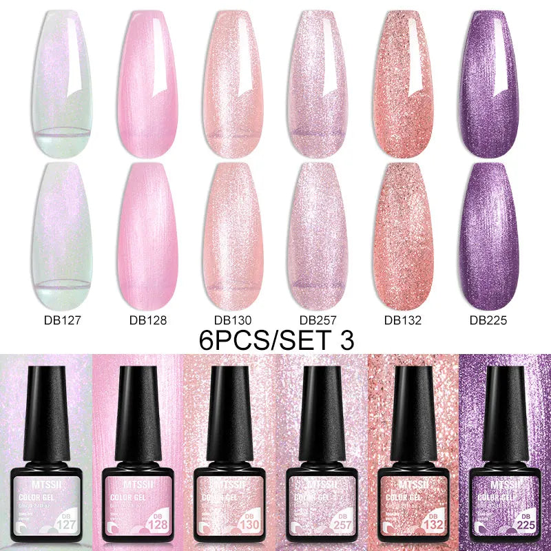 Mtssii 6PCS/Set Sparkly Nude Pink Gel Nail Polish Glitter Semi Permanent Nail Art LED UV Soak Off Gel Varnish Nail Supplies