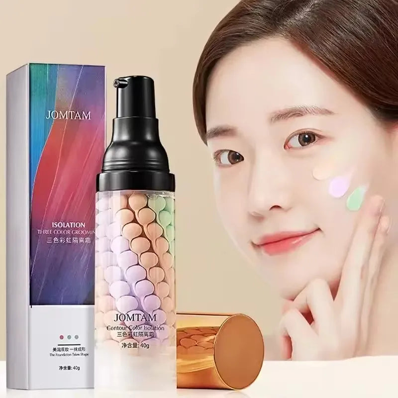 Face Makeup Primer Tri-color Cream Contour Color Isolation Waterproof Makeup Foundation Natural Makeup Base Cream 40g