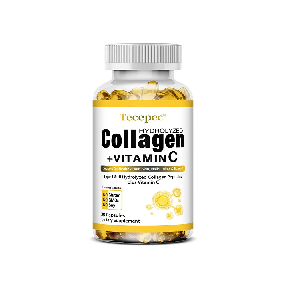 Hydrolyzed Collagen Peptides Capsules - with Vitamin C - Support for Healthy Hair, Skin, Nails, Joints & Bones,Antioxidants