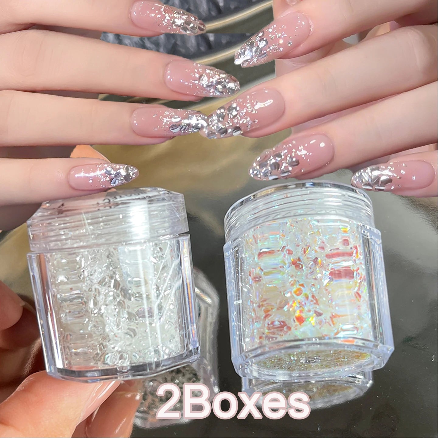 1/2Boxes 3D Sparkling Silver Nail Art Fairy Flakes Iridescent Laser Ultra-thin Dazzling Nail Glitter Sequins  Manicure Decoratio
