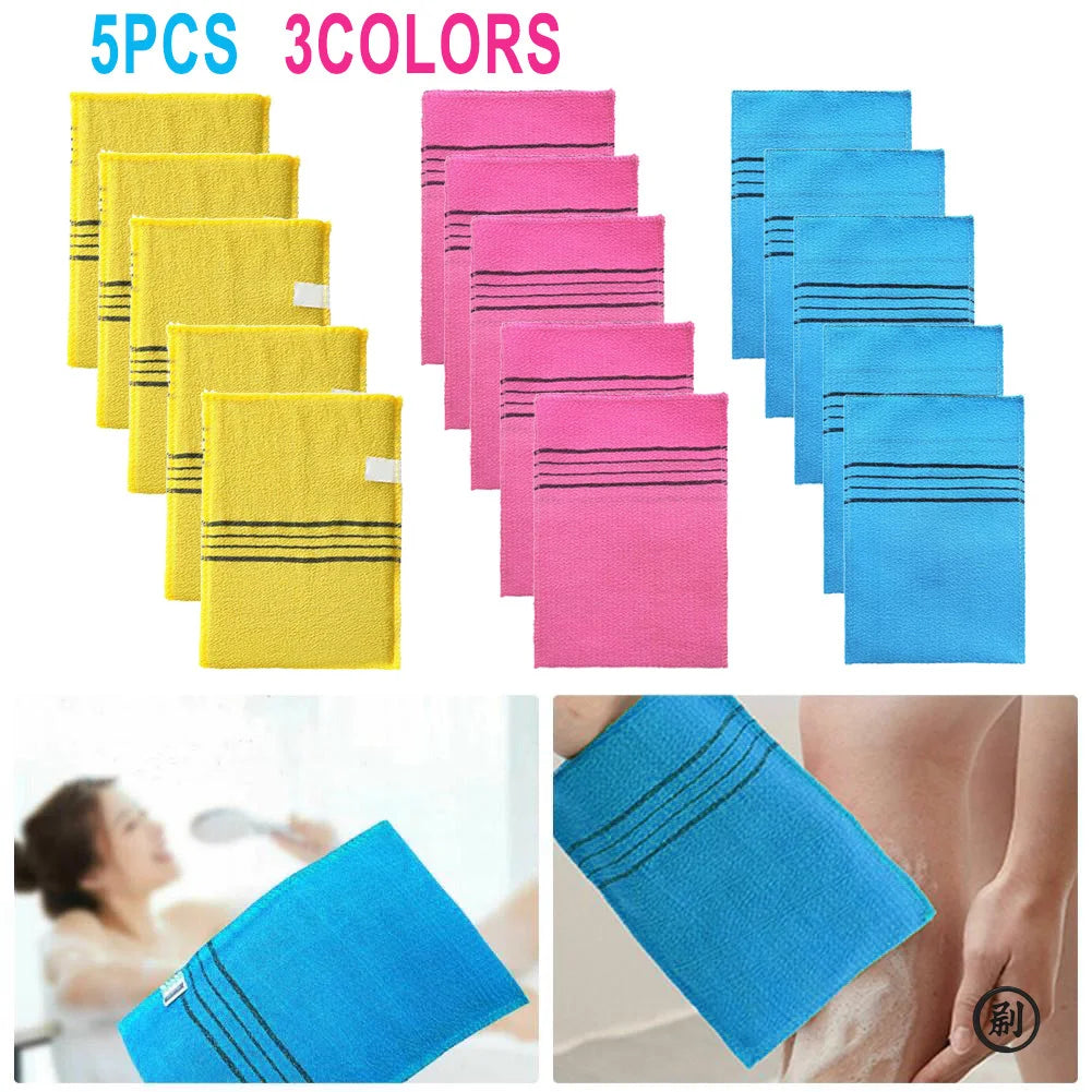 5Pcs Exfoliating Bath Pad Towels Set Korean Italy Asian Exfoliating Bath Washcloth Body Scrub Shower Soft Polyester Cotton