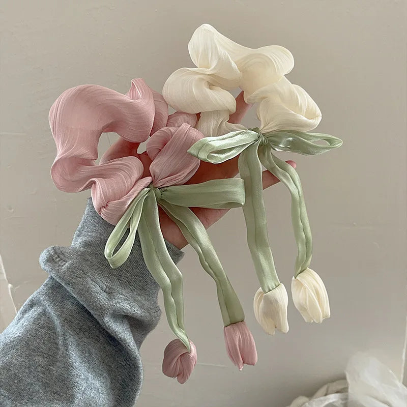 Women Girls Cute Hair Bands Korea Preppy Style Hair Ties Elegant Tulip  Scrunchie Ponytail Holder Bow Chouchou Hair Accessories