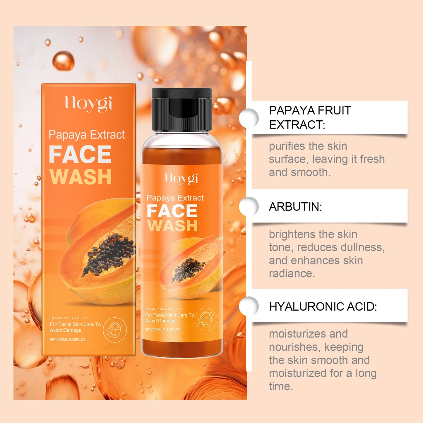Hoygi Papaya Cleanser Gentle Exfoliating Hydrating Brightening Natural Enzyme Face Wash for Sensitive Skin All Types